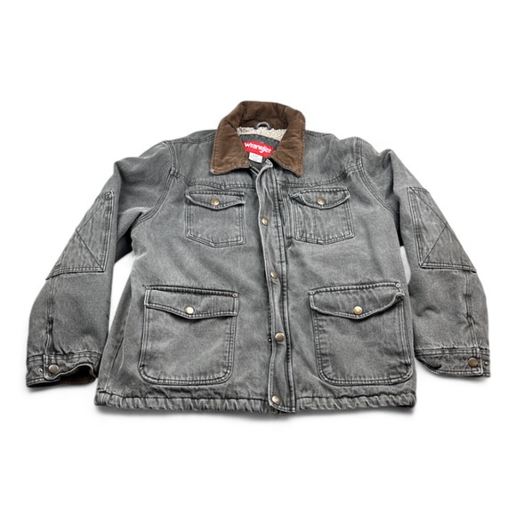 Wrangler Jean Jacket Adult EXTRA LARGE Black Denim Sherpa Workwear Double Elbow - Picture 1 of 13